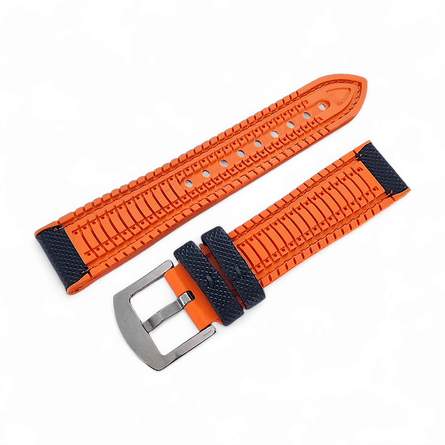 Hybrid Sailcloth FKM Rubber Watch Strap Divers Blue Orange 20mm 21mm 22mm - Wrist Envy