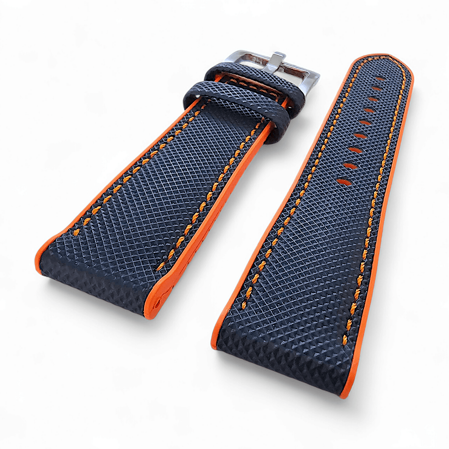 Hybrid Sailcloth FKM Rubber Watch Strap Divers Blue Orange 20mm 21mm 22mm - Wrist Envy