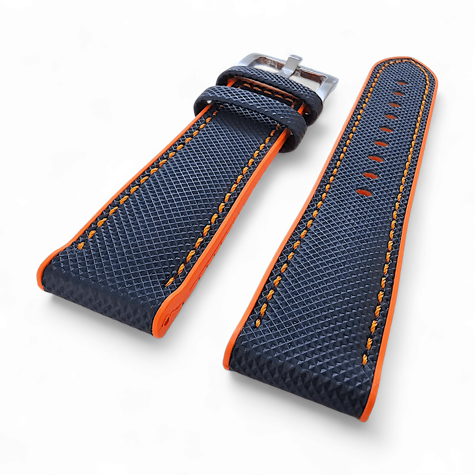 Hybrid Sailcloth FKM Rubber Watch Strap Divers Blue Orange 20mm 21mm 22mm - Wrist Envy