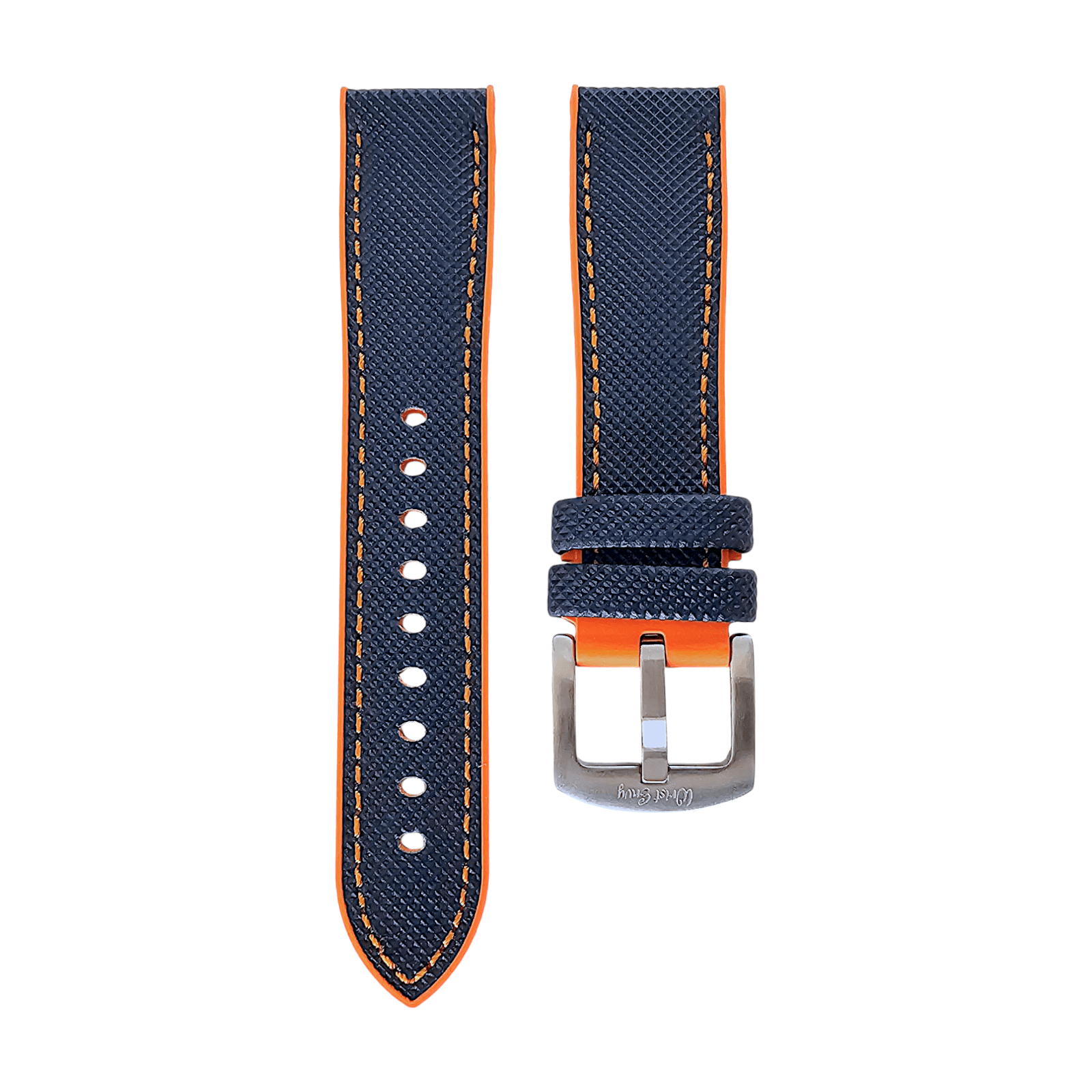 Hybrid Sailcloth FKM Rubber Watch Strap Divers Blue Orange 20mm 21mm 22mm - Wrist Envy