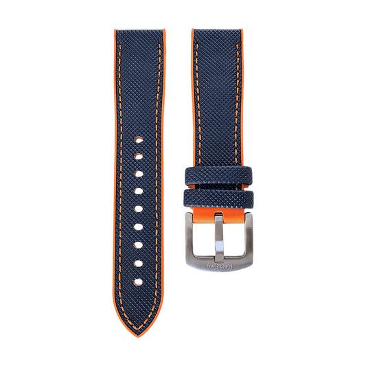 Hybrid Sailcloth FKM Rubber Watch Strap Divers Blue Orange 20mm 21mm 22mm - Wrist Envy
