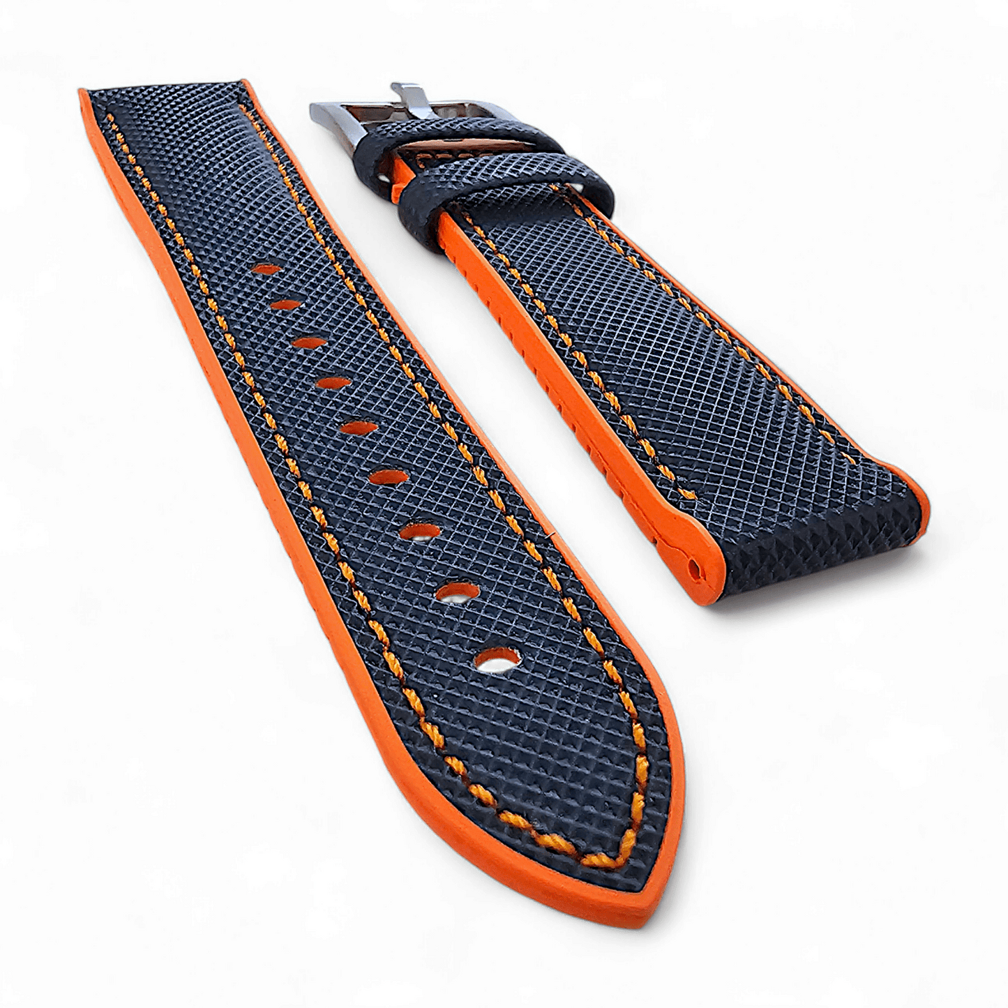 Hybrid Sailcloth FKM Rubber Watch Strap Divers Blue Orange 20mm 21mm 22mm - Wrist Envy
