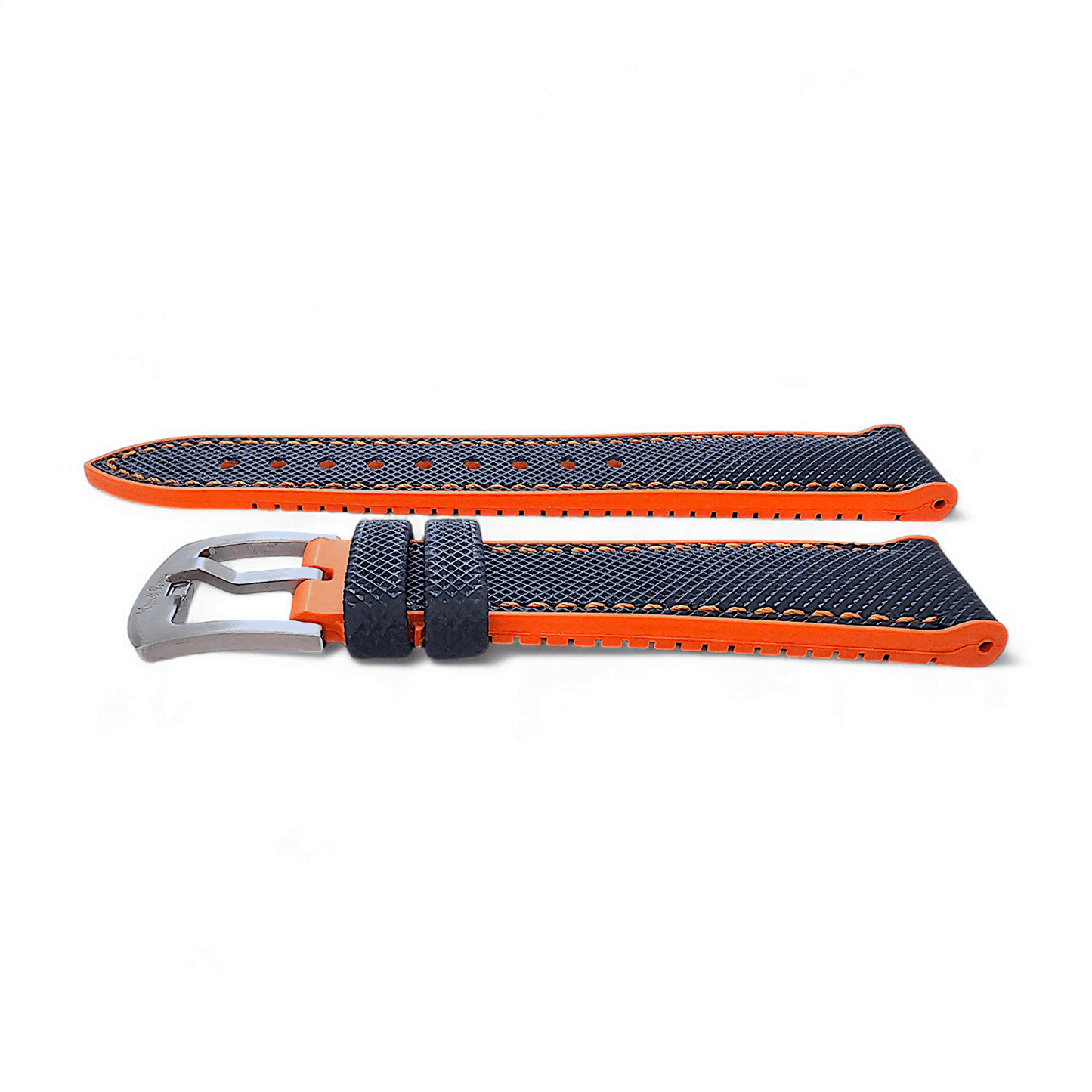 Hybrid Sailcloth FKM Rubber Watch Strap Divers Blue Orange 20mm 21mm 22mm - Wrist Envy