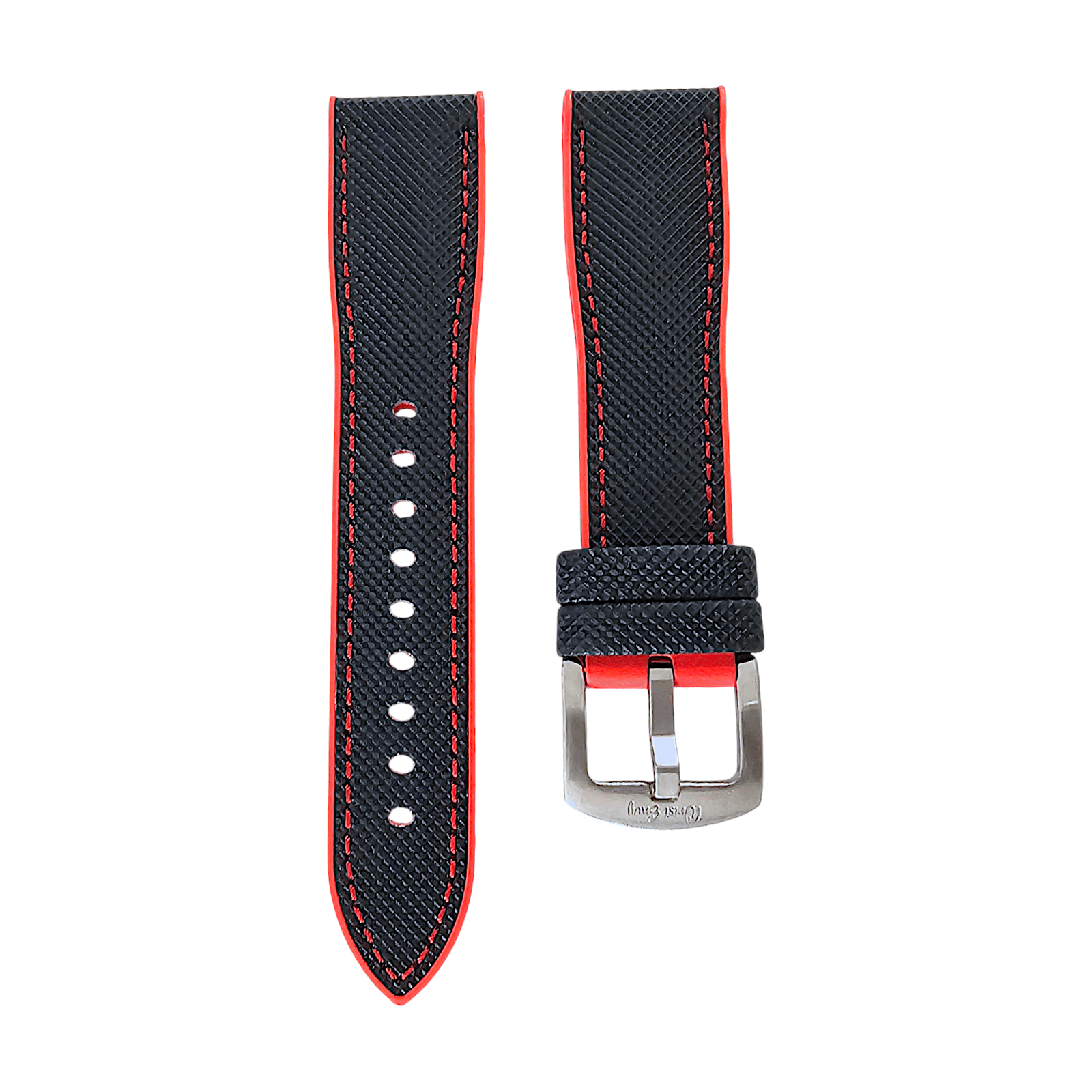 Hybrid Sailcloth Watch Strap Band FKM Rubber Black Red 20mm 21mm 22mm - Wrist Envy