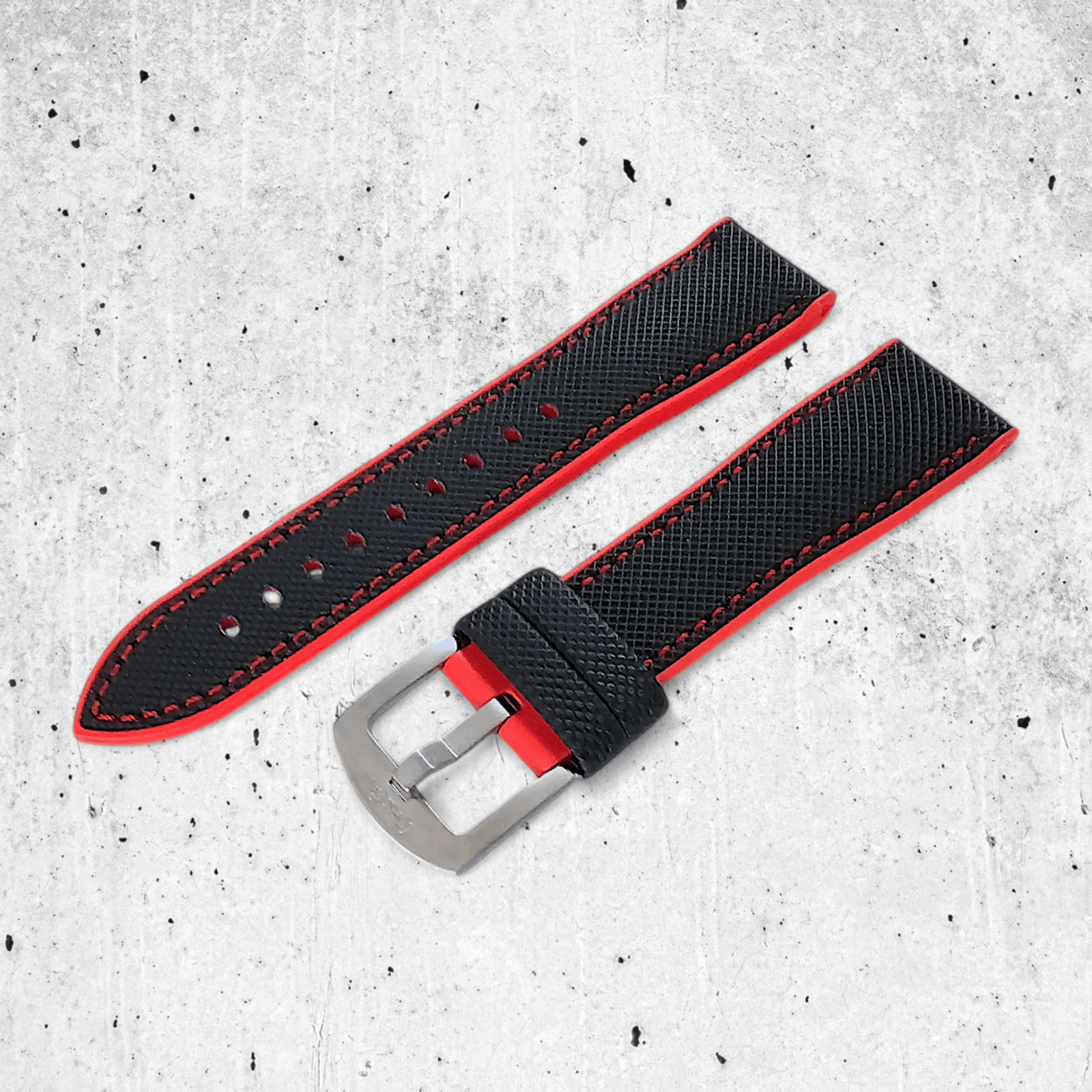 Hybrid Sailcloth Watch Strap Band FKM Rubber Black Red 20mm 21mm 22mm - Wrist Envy