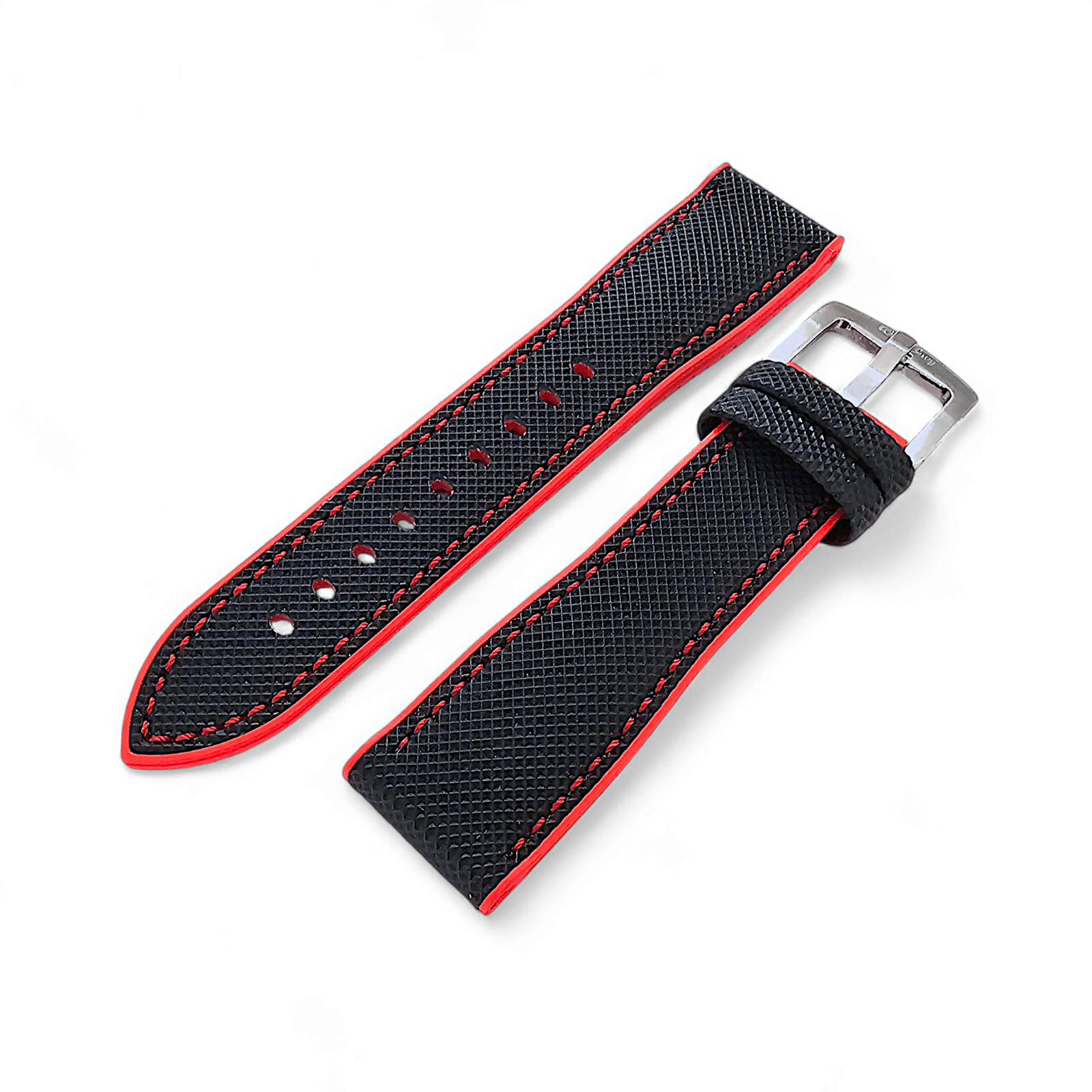 Hybrid Sailcloth Watch Strap Band FKM Rubber Black Red 20mm 21mm 22mm - Wrist Envy