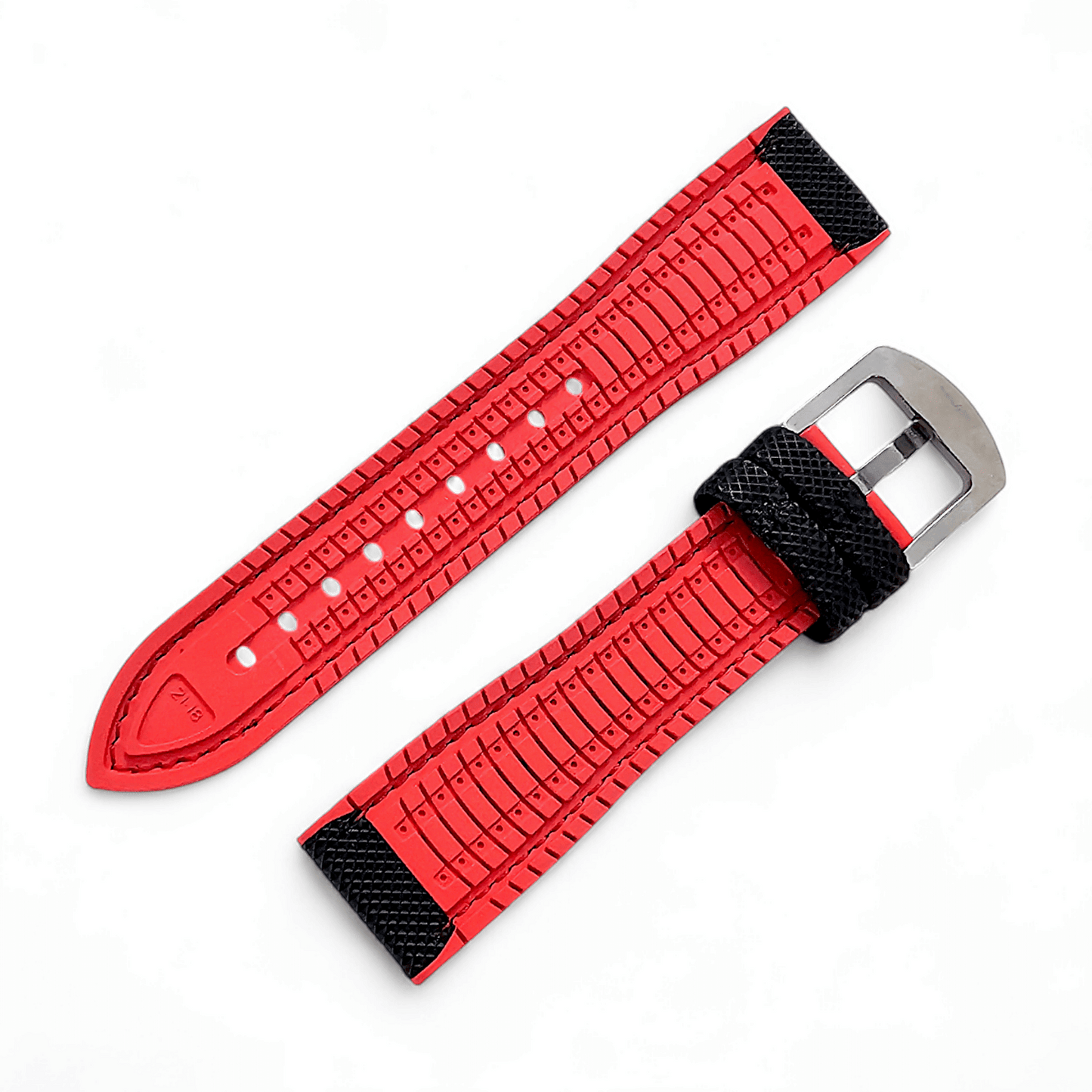Hybrid Sailcloth Watch Strap Band FKM Rubber Black Red 20mm 21mm 22mm - Wrist Envy