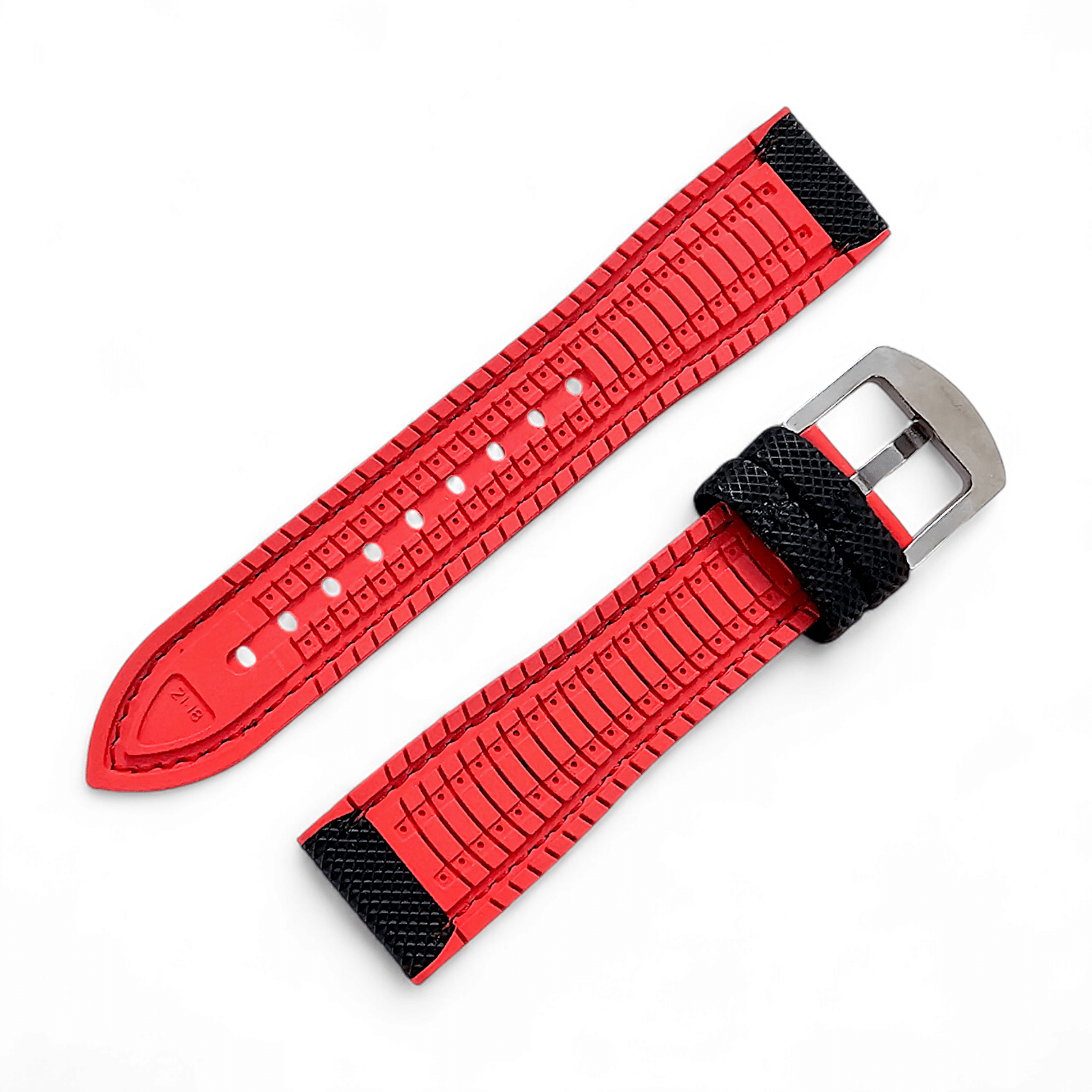 Hybrid Sailcloth Watch Strap Band FKM Rubber Black Red 20mm 21mm 22mm - Wrist Envy