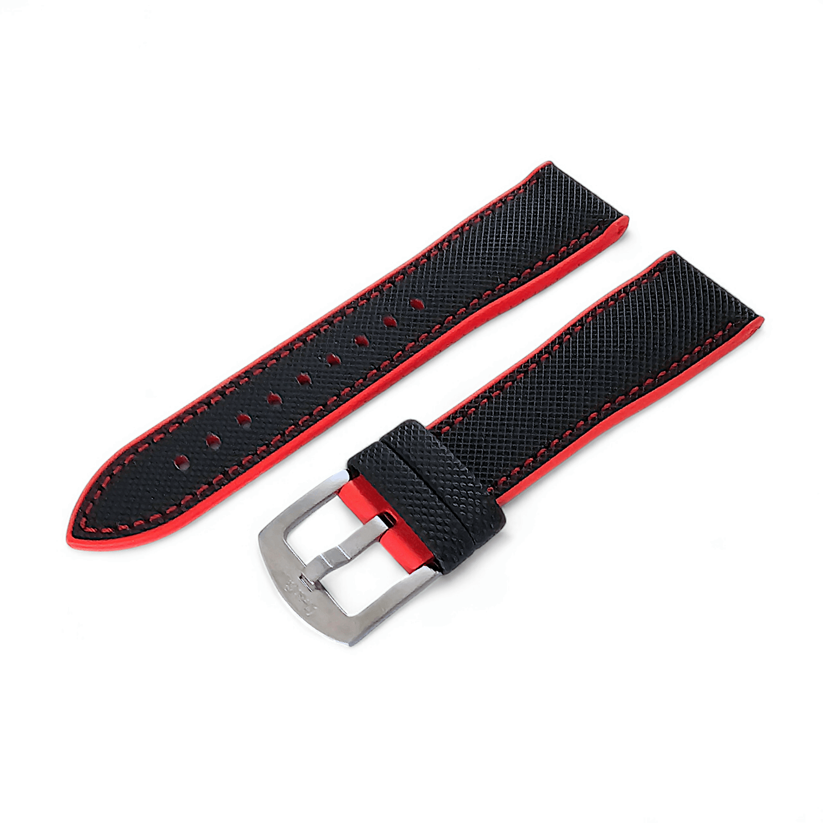 Hybrid Sailcloth Watch Strap Band FKM Rubber Black Red 20mm 21mm 22mm - Wrist Envy