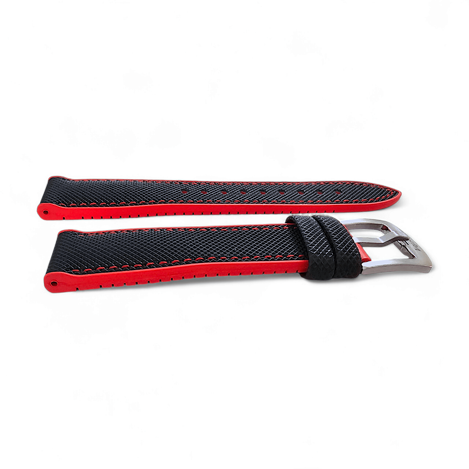 Hybrid Sailcloth Watch Strap Band FKM Rubber Black Red 20mm 21mm 22mm - Wrist Envy