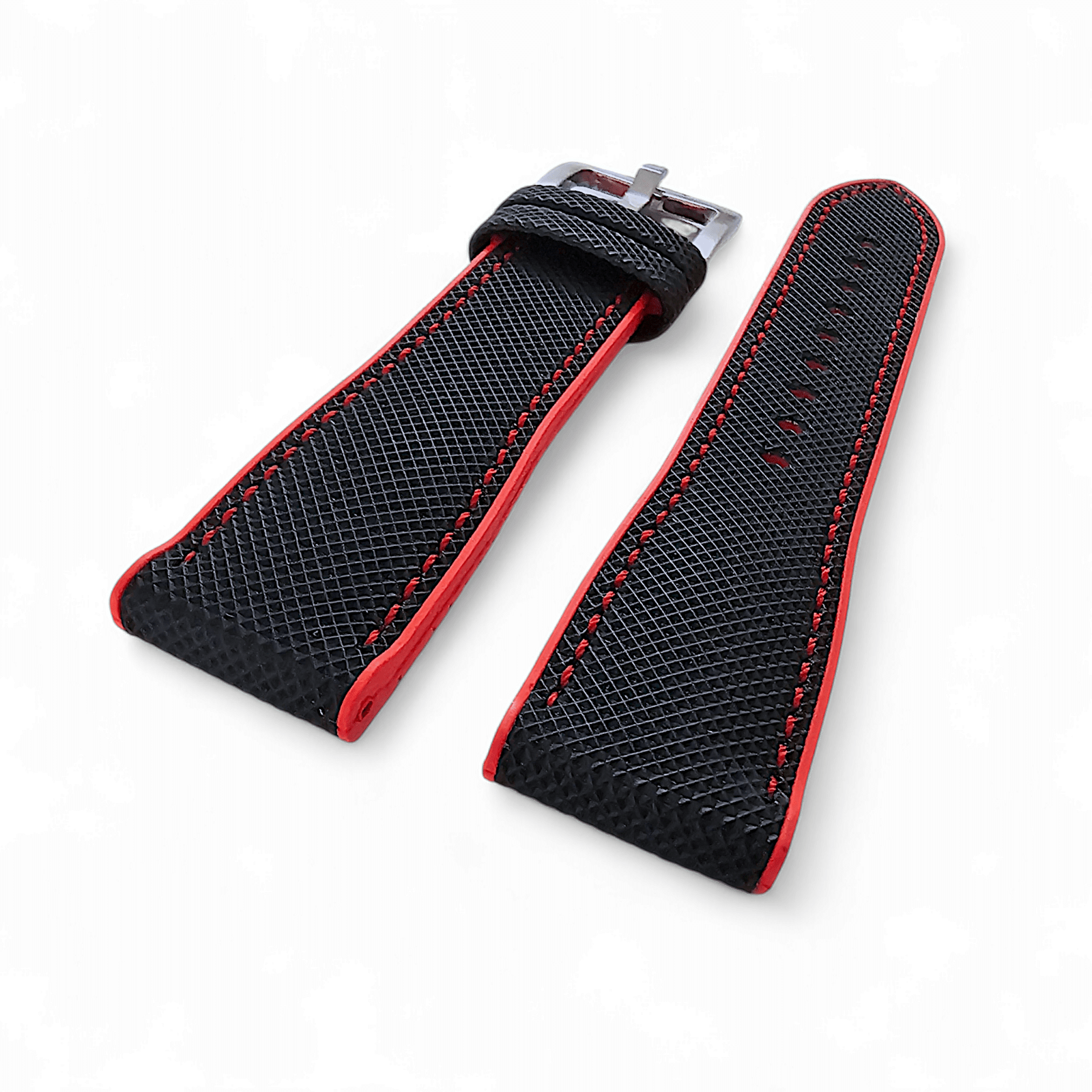 Hybrid Sailcloth Watch Strap Band FKM Rubber Black Red 20mm 21mm 22mm - Wrist Envy