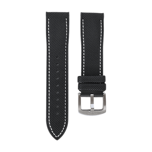 Hybrid Sailcloth Watch Strap Band FKM Rubber Black White 20mm 21mm 22mm - Wrist Envy
