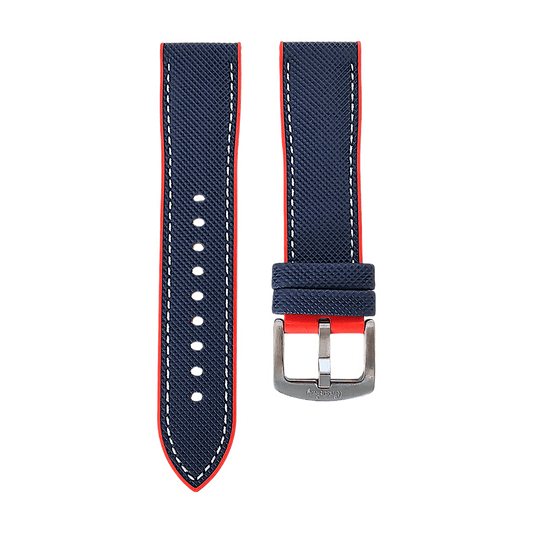 Hybrid Sailcloth Watch Strap FKM Rubber Blue Red 20mm 21mm 22mm - Wrist Envy