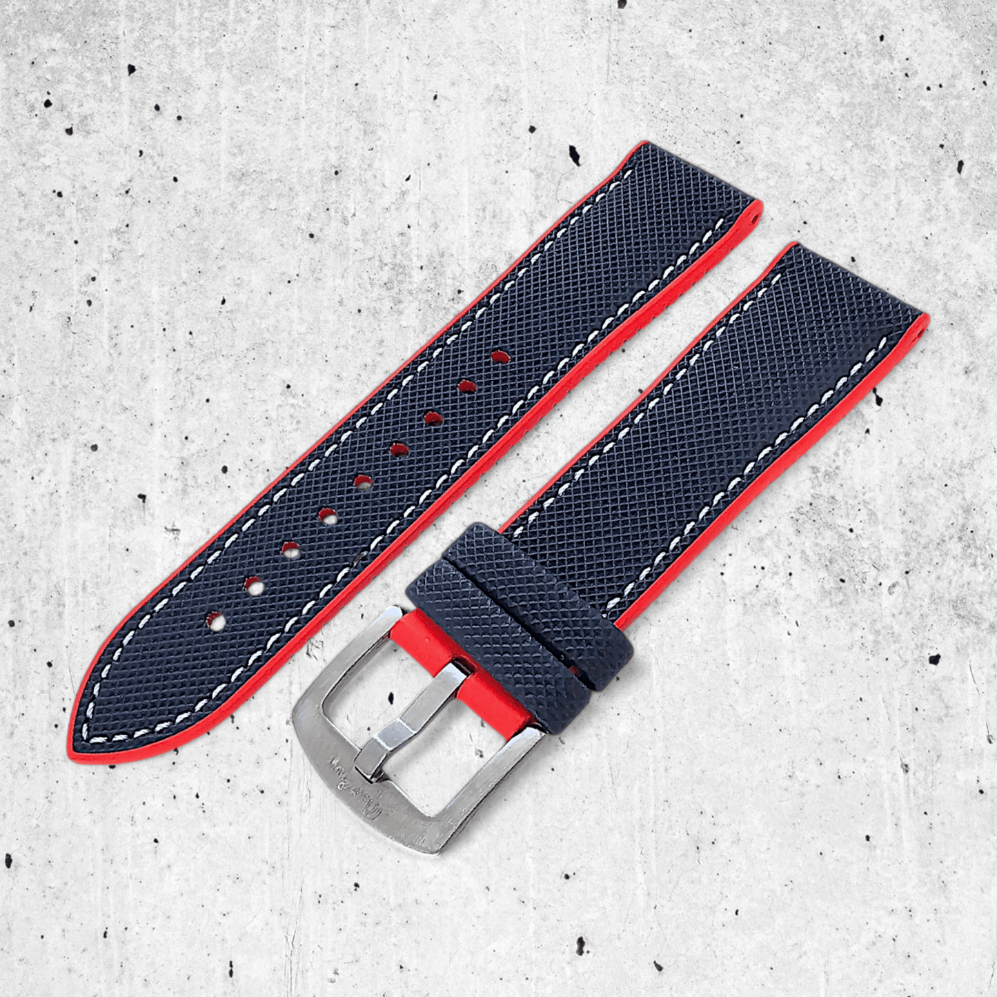 Hybrid Sailcloth Watch Strap FKM Rubber Blue Red 20mm 21mm 22mm - Wrist Envy