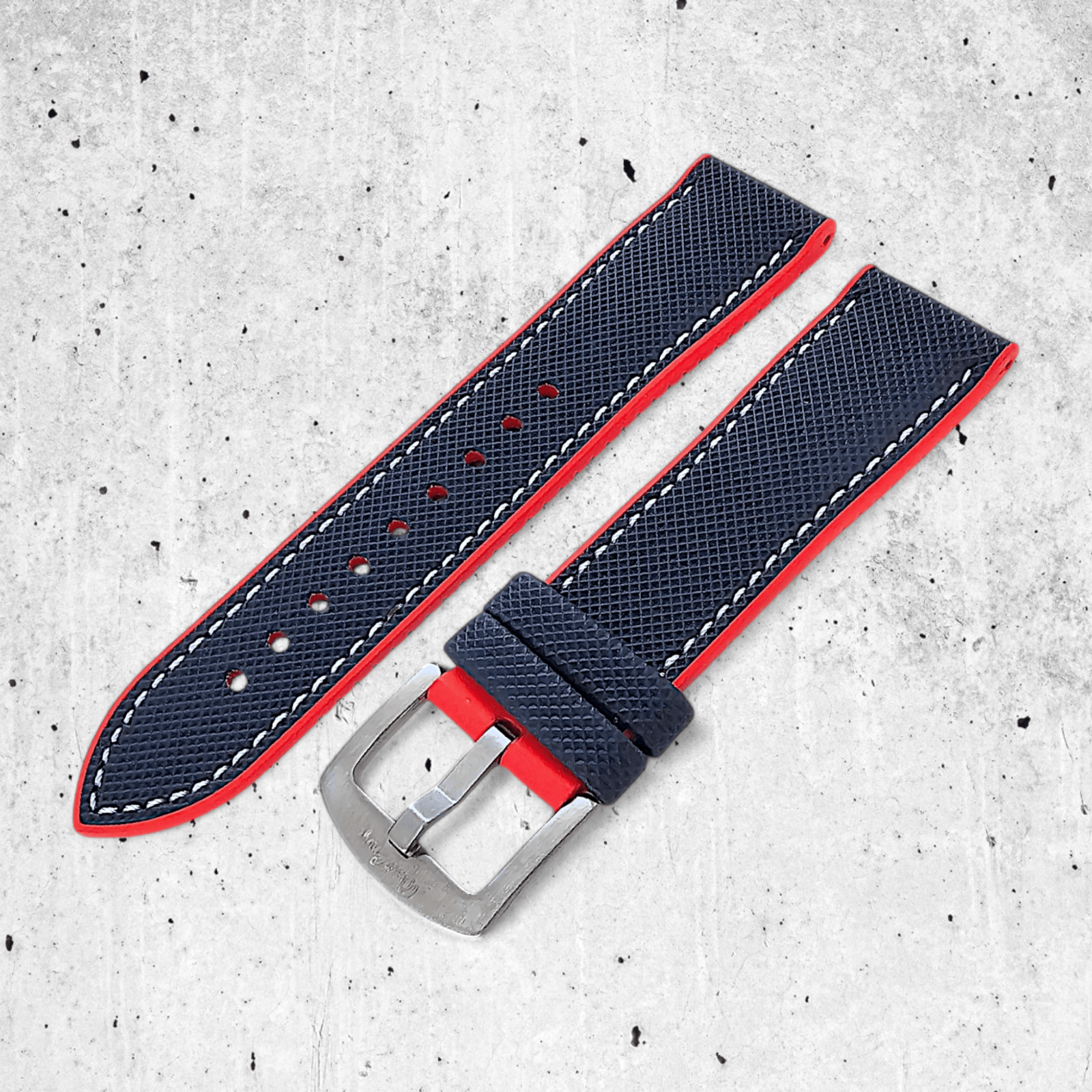 Hybrid Sailcloth Watch Strap FKM Rubber Blue Red 20mm 21mm 22mm - Wrist Envy
