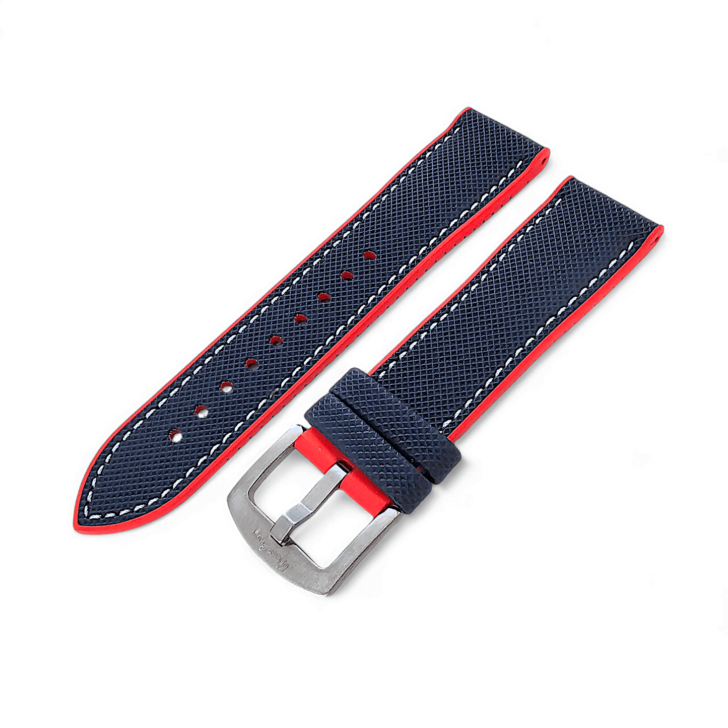 Hybrid Sailcloth Watch Strap FKM Rubber Blue Red 20mm 21mm 22mm - Wrist Envy