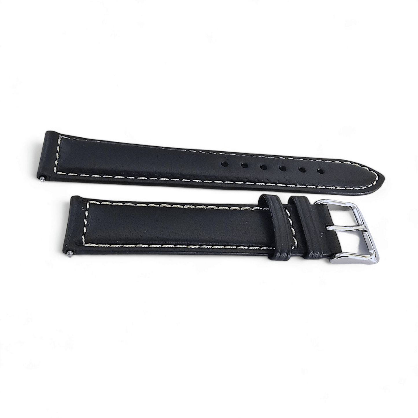 Italian Leather Classic Padded Watch Strap Band 18mm 20mm 22mm Black - Wrist Envy