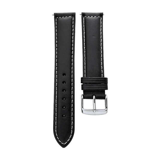 Italian Leather Classic Padded Watch Strap Band 18mm 20mm 22mm Black - Wrist Envy