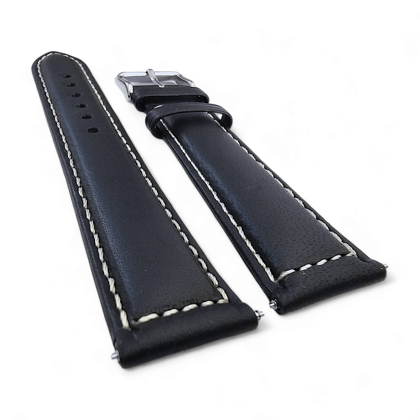 Italian Leather Classic Padded Watch Strap Band 18mm 20mm 22mm Black - Wrist Envy
