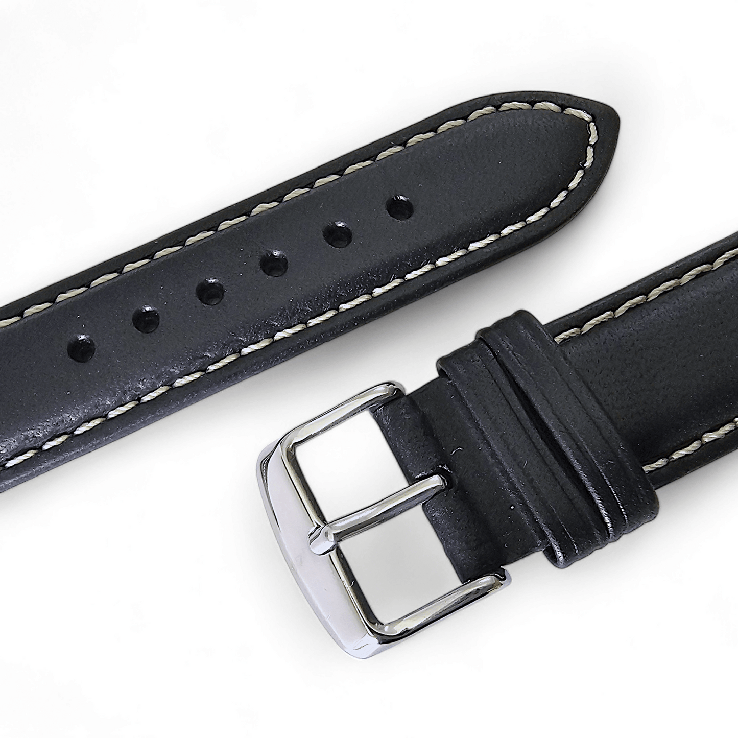 Italian Leather Classic Padded Watch Strap Band 18mm 20mm 22mm Black - Wrist Envy