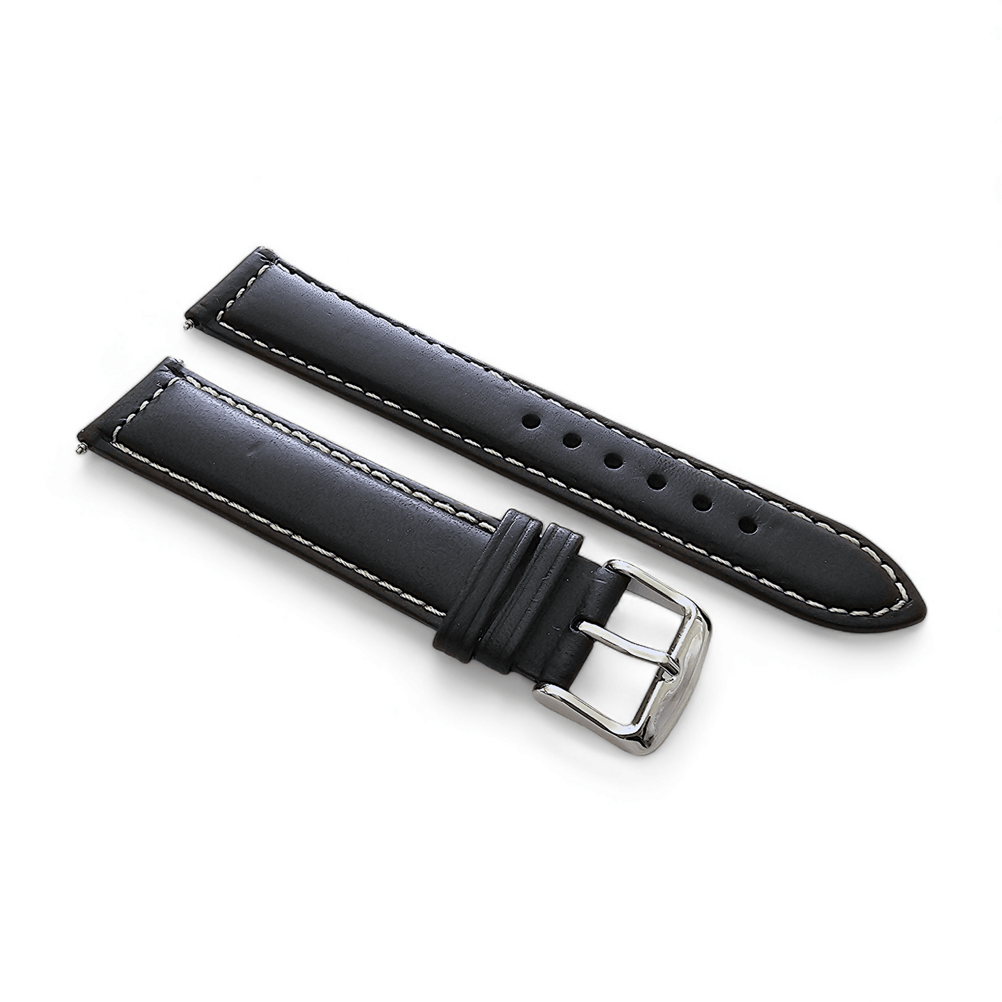 Italian Leather Classic Padded Watch Strap Band 18mm 20mm 22mm Black - Wrist Envy
