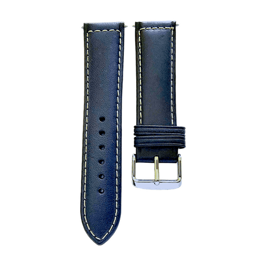Italian Leather Classic Padded Watch Strap Band 18mm 20mm 22mm Navy Blue - Wrist Envy