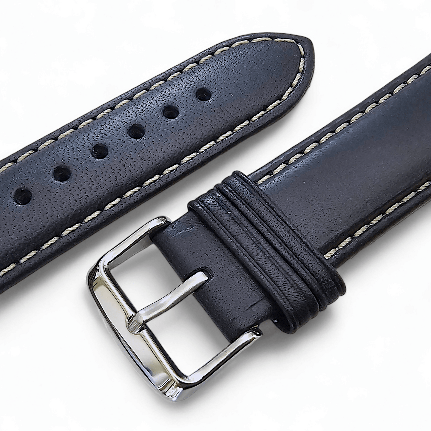 Italian Leather Classic Padded Watch Strap Band 18mm 20mm 22mm Navy Blue - Wrist Envy