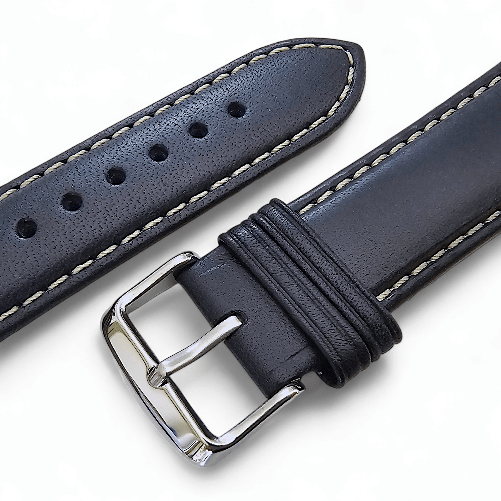 Italian Leather Classic Padded Watch Strap Band 18mm 20mm 22mm Navy Blue - Wrist Envy