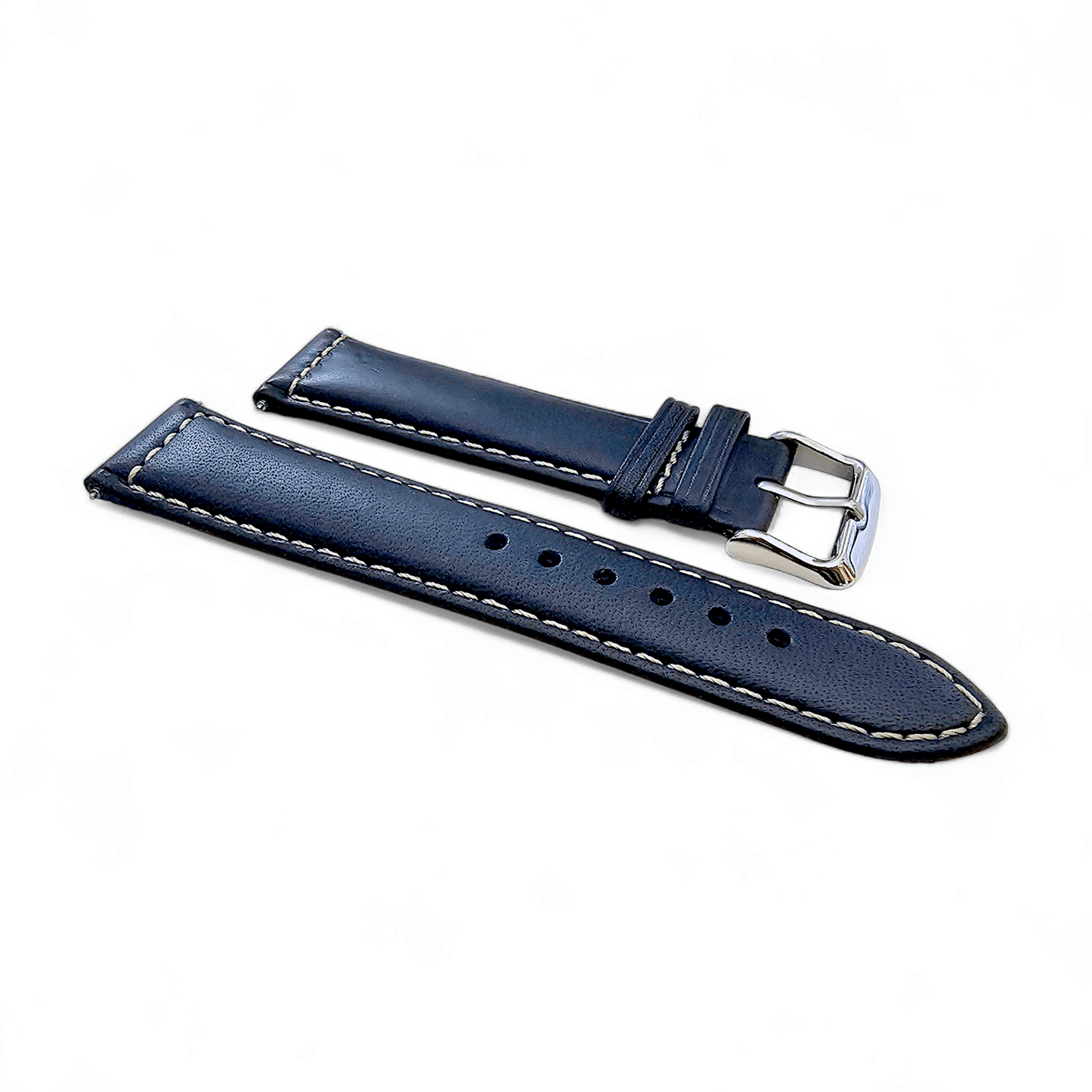 Italian Leather Classic Padded Watch Strap Band 18mm 20mm 22mm Navy Blue - Wrist Envy
