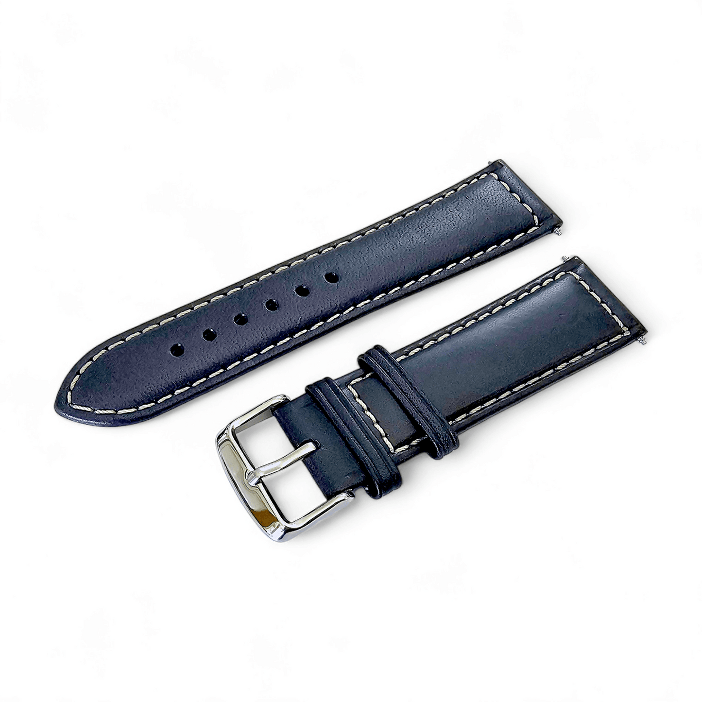 Italian Leather Classic Padded Watch Strap Band 18mm 20mm 22mm Navy Blue - Wrist Envy