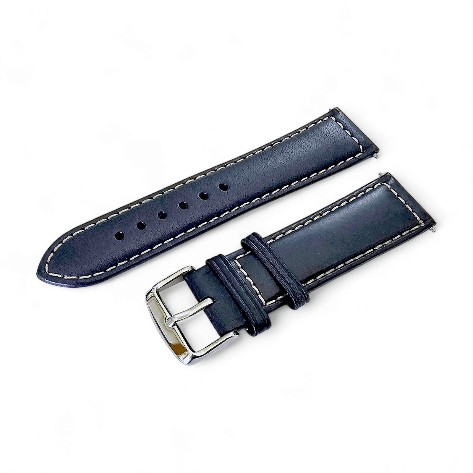 Italian Leather Classic Padded Watch Strap Band 18mm 20mm 22mm Navy Blue - Wrist Envy
