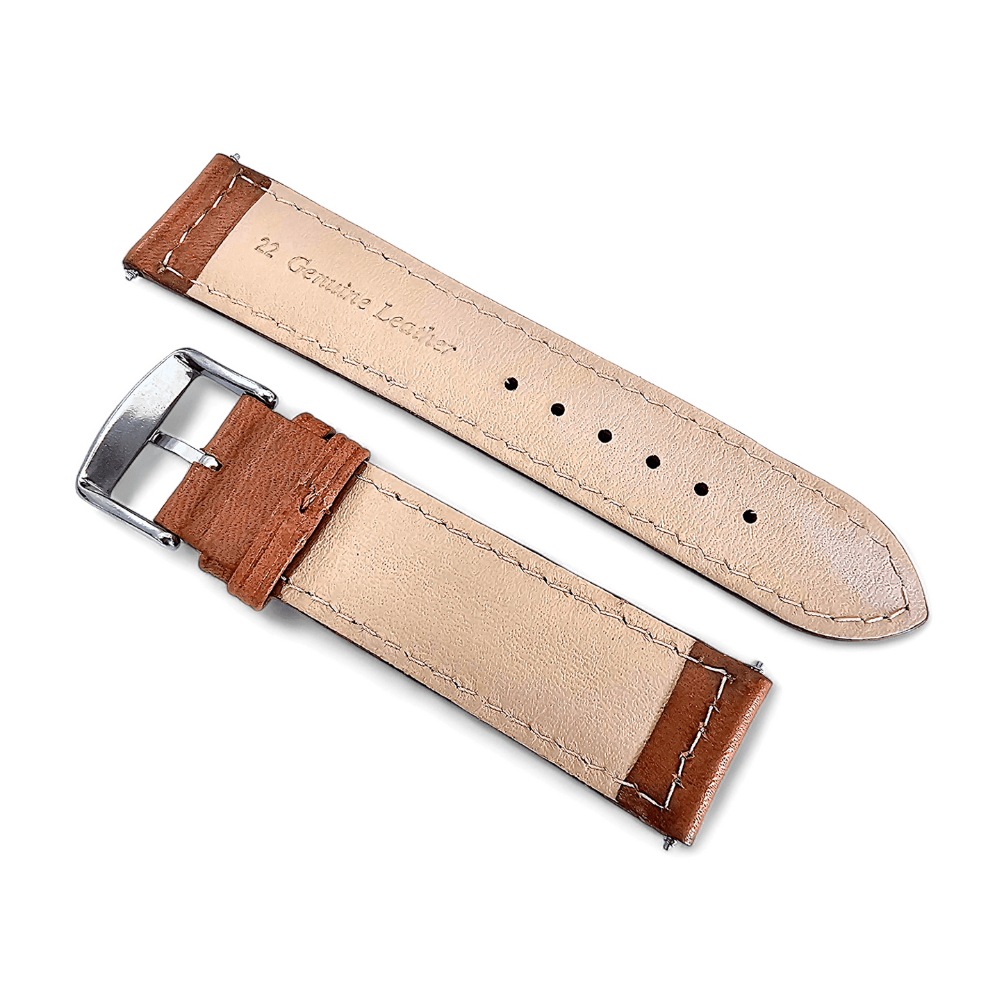 Italian Leather Classic Padded Watch Strap Band 18mm 20mm 22mm Tan Brown - Wrist Envy