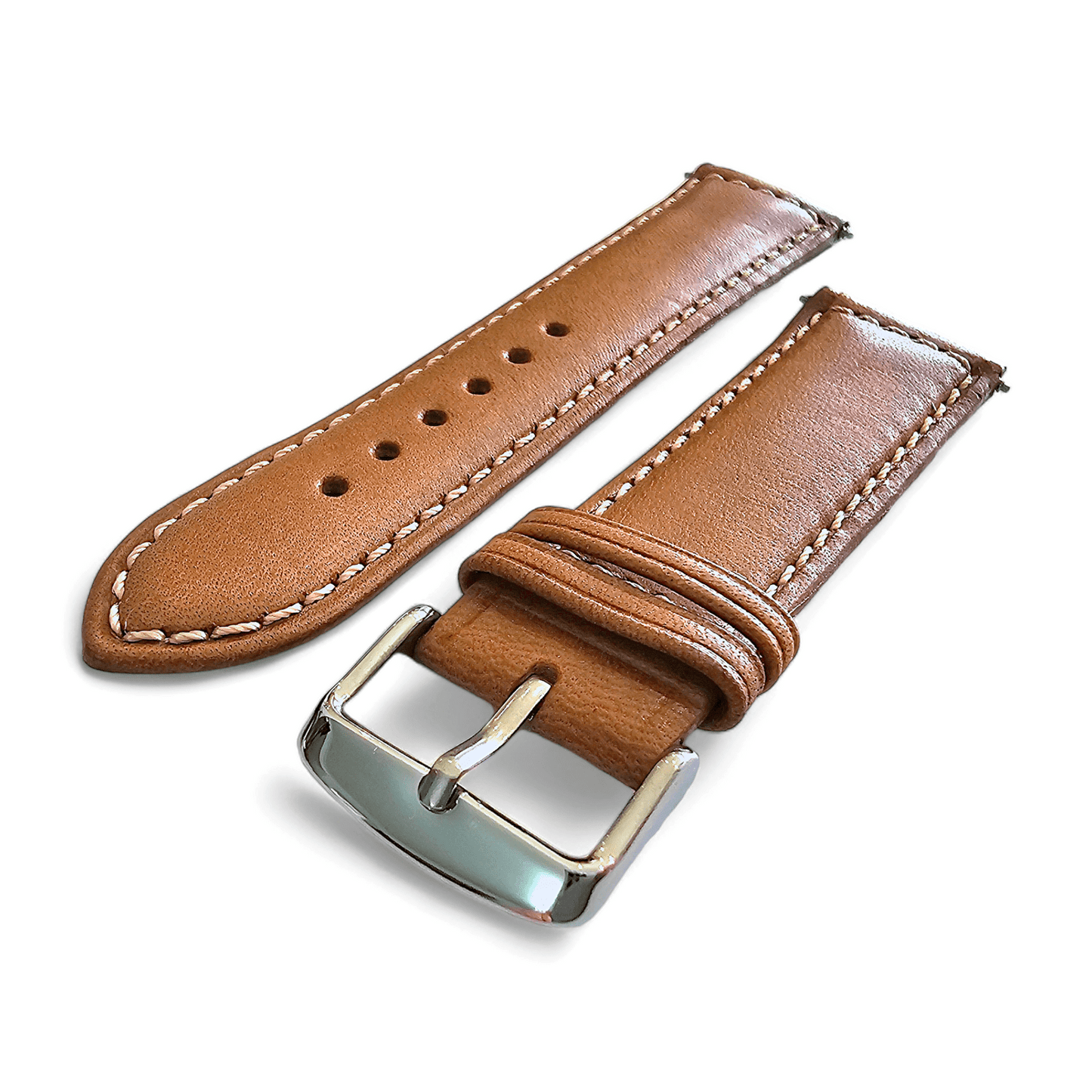 Italian Leather Classic Padded Watch Strap Band 18mm 20mm 22mm Tan Brown - Wrist Envy