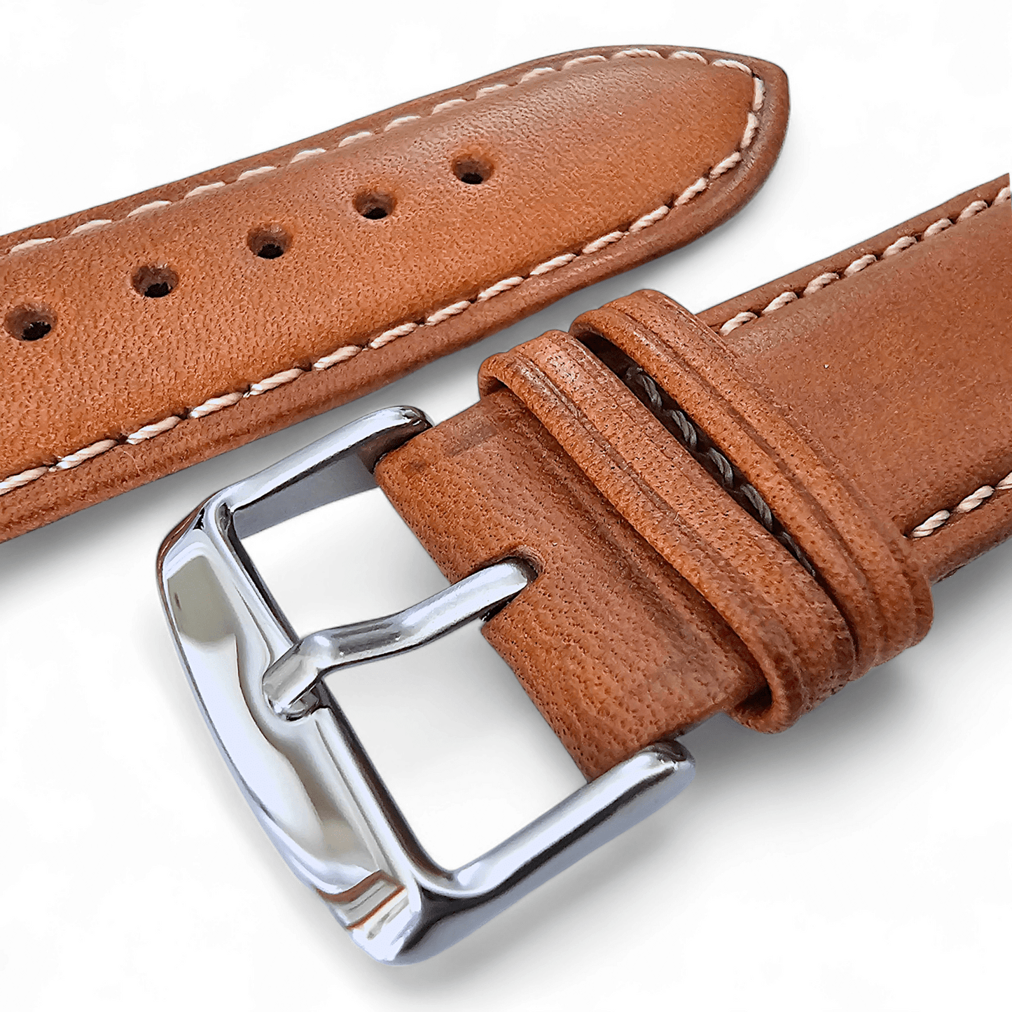 Italian Leather Classic Padded Watch Strap Band 18mm 20mm 22mm Tan Brown - Wrist Envy