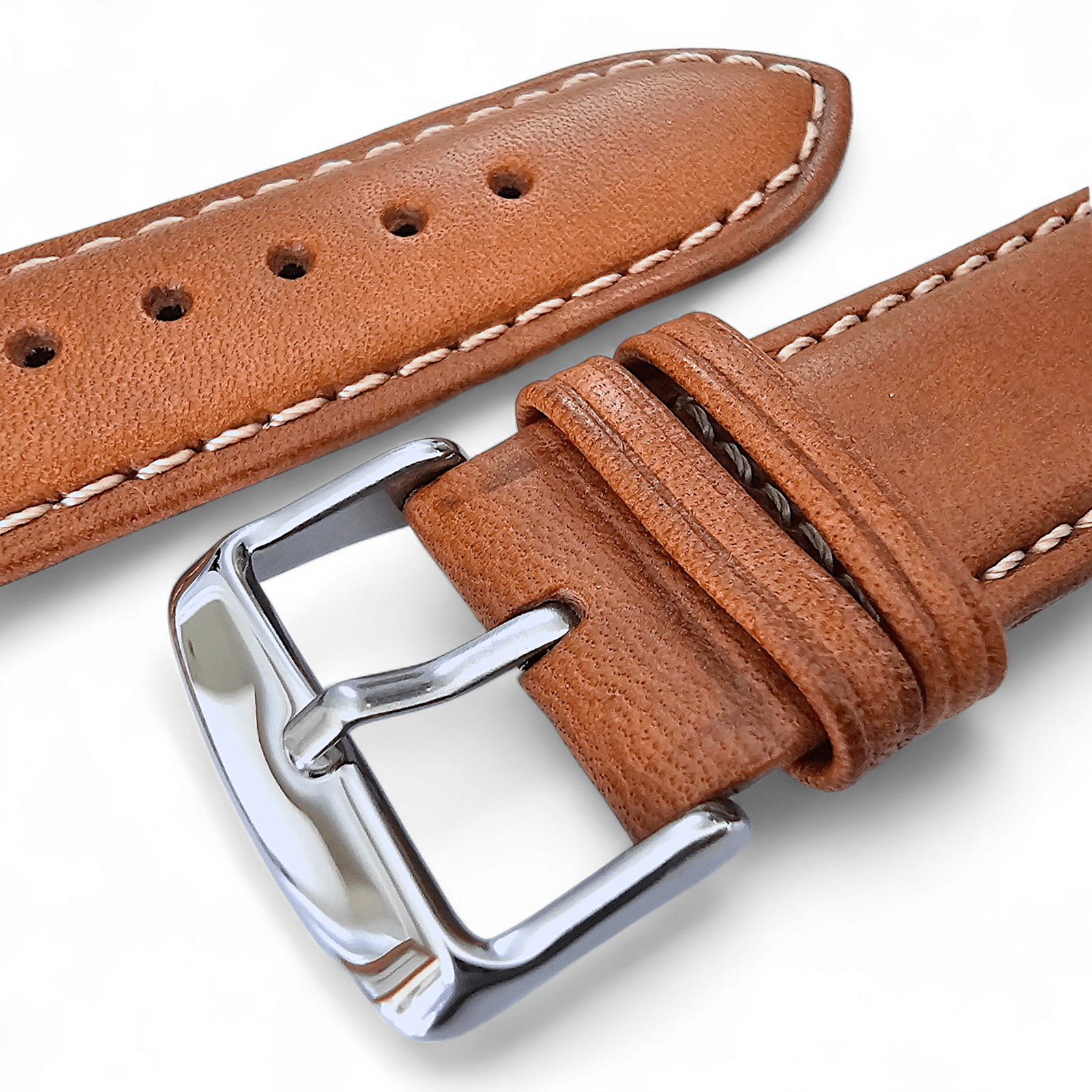 Italian Leather Classic Padded Watch Strap Band 18mm 20mm 22mm Tan Brown - Wrist Envy