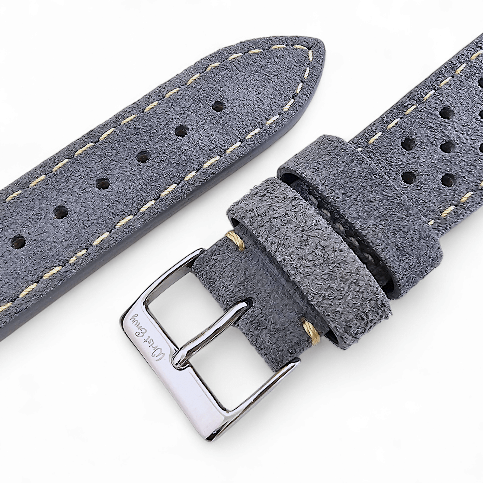 Italian Suede Leather Rally Strap Slate Grey 20mm 22mm - Wrist Envy