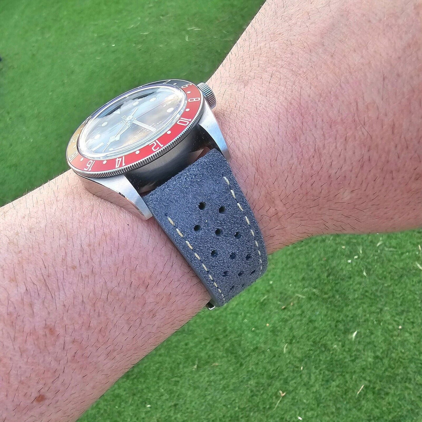 Italian Suede Leather Rally Strap Slate Grey 20mm 22mm - Wrist Envy