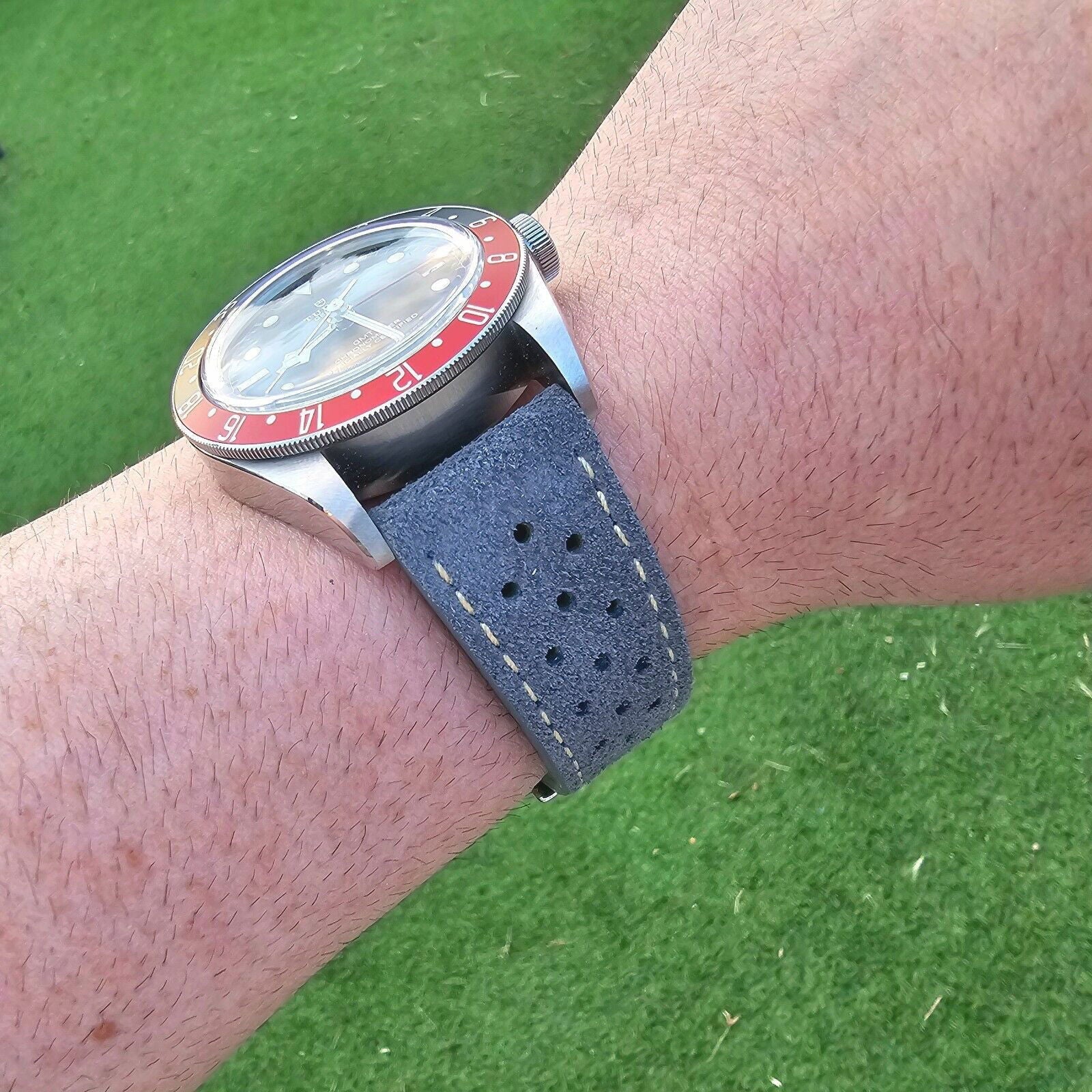 Italian Suede Leather Rally Strap Slate Grey 20mm 22mm - Wrist Envy