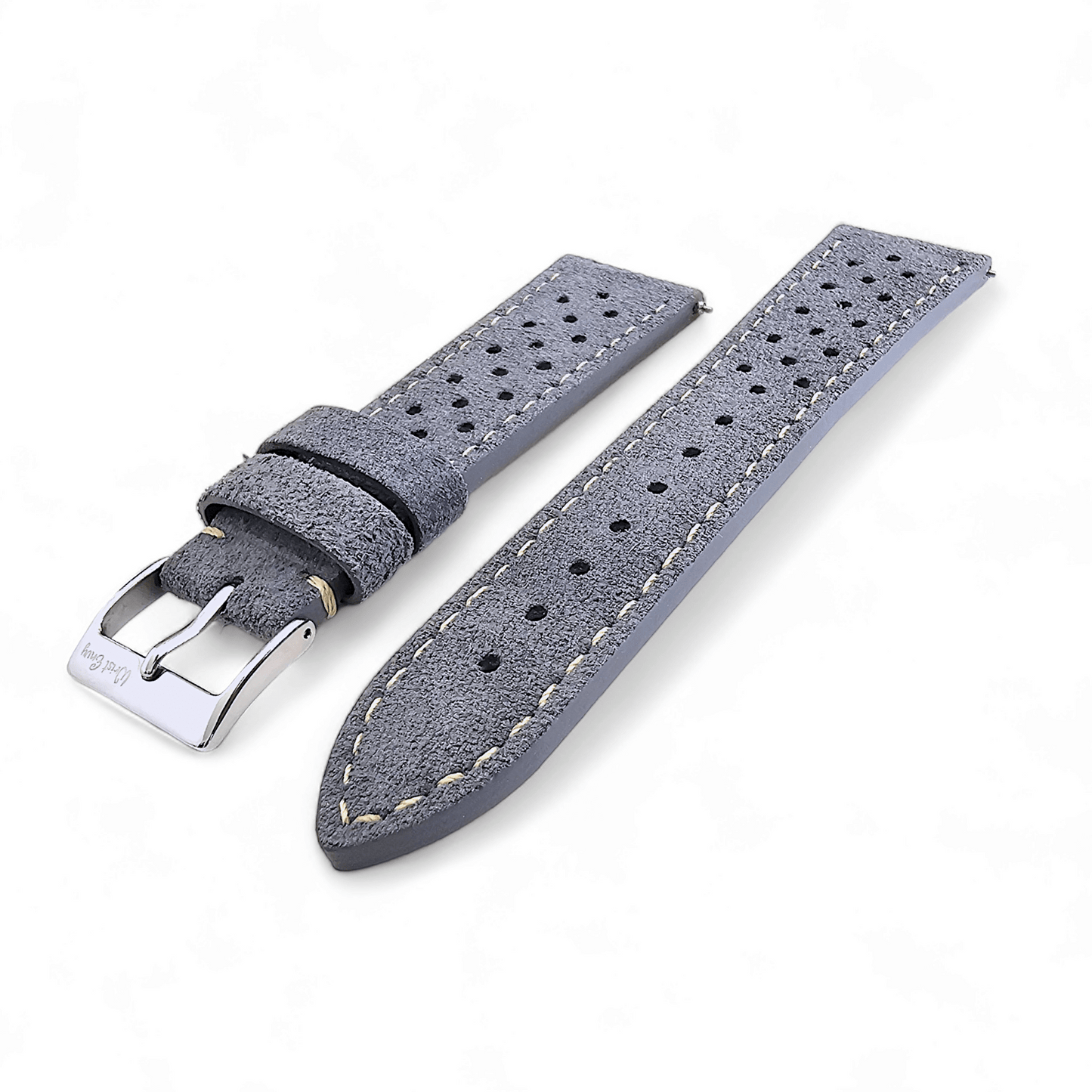 Italian Suede Leather Rally Strap Slate Grey 20mm 22mm - Wrist Envy