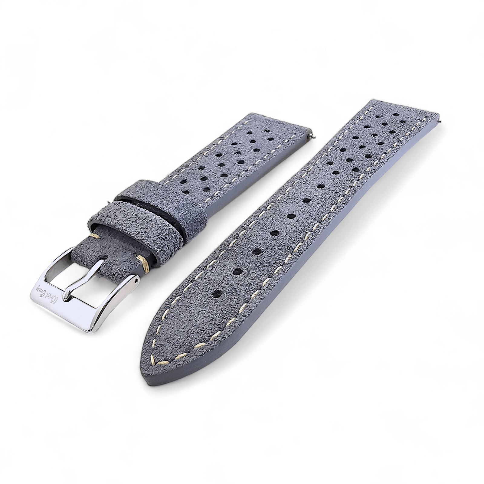Italian Suede Leather Rally Strap Slate Grey 20mm 22mm - Wrist Envy