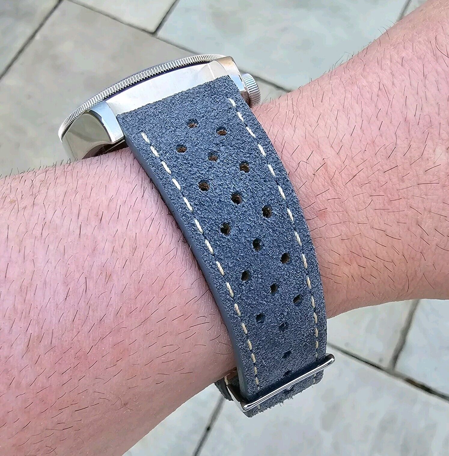 Italian Suede Leather Rally Strap Slate Grey 20mm 22mm - Wrist Envy