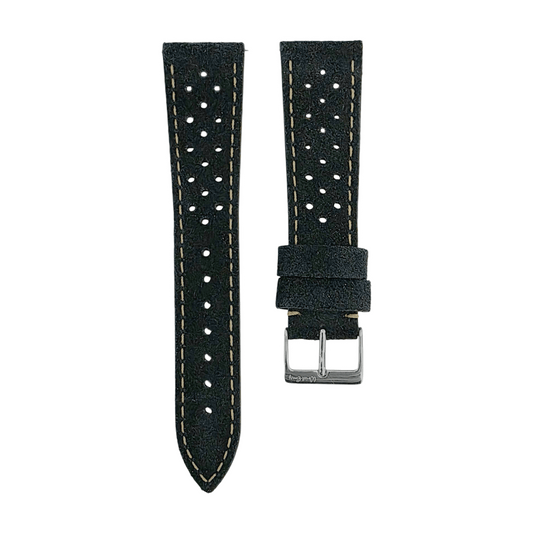 Italian Suede Rally Watch Strap 20mm 22mm Black - Wrist Envy