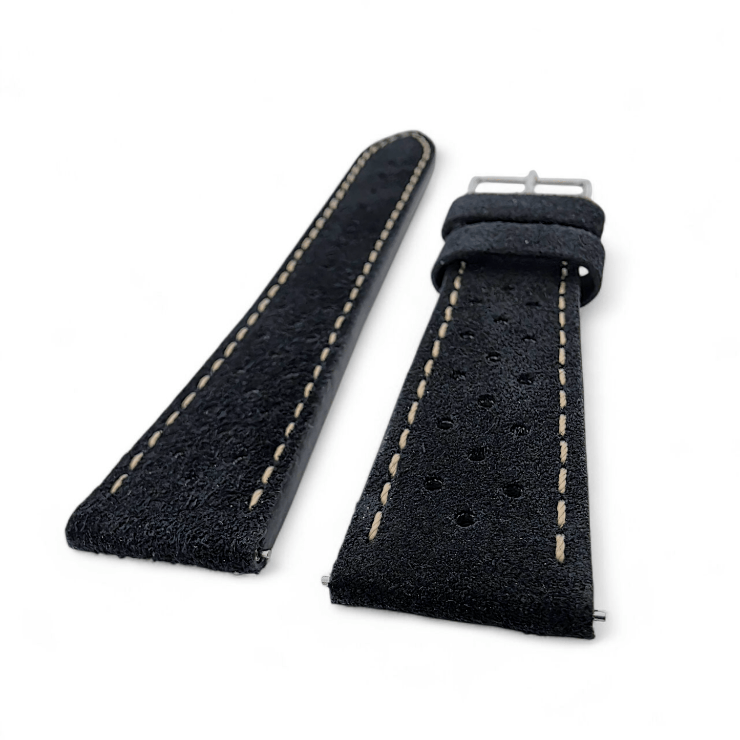 Italian Suede Rally Watch Strap 20mm 22mm Black - Wrist Envy