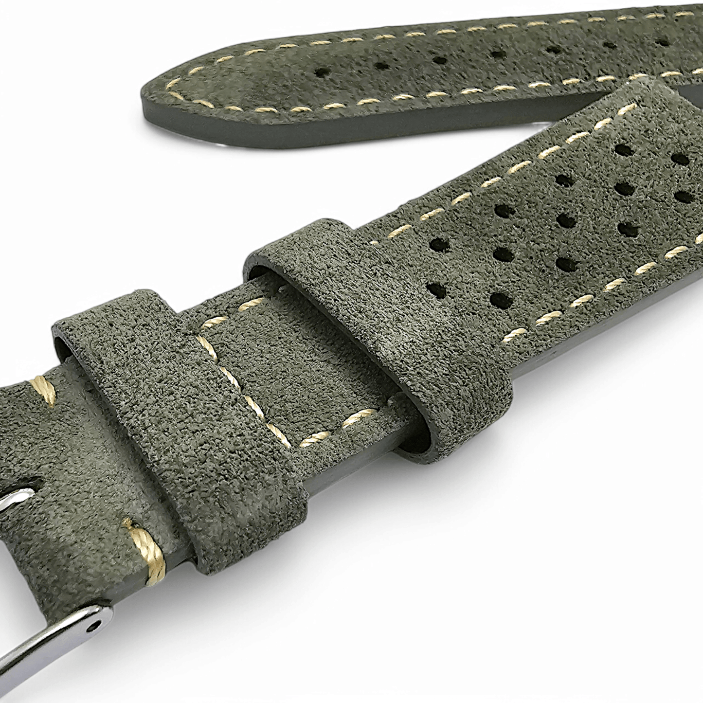 Italian Suede Rally Watch Strap 20mm 22mm Mens Olive Green - Wrist Envy