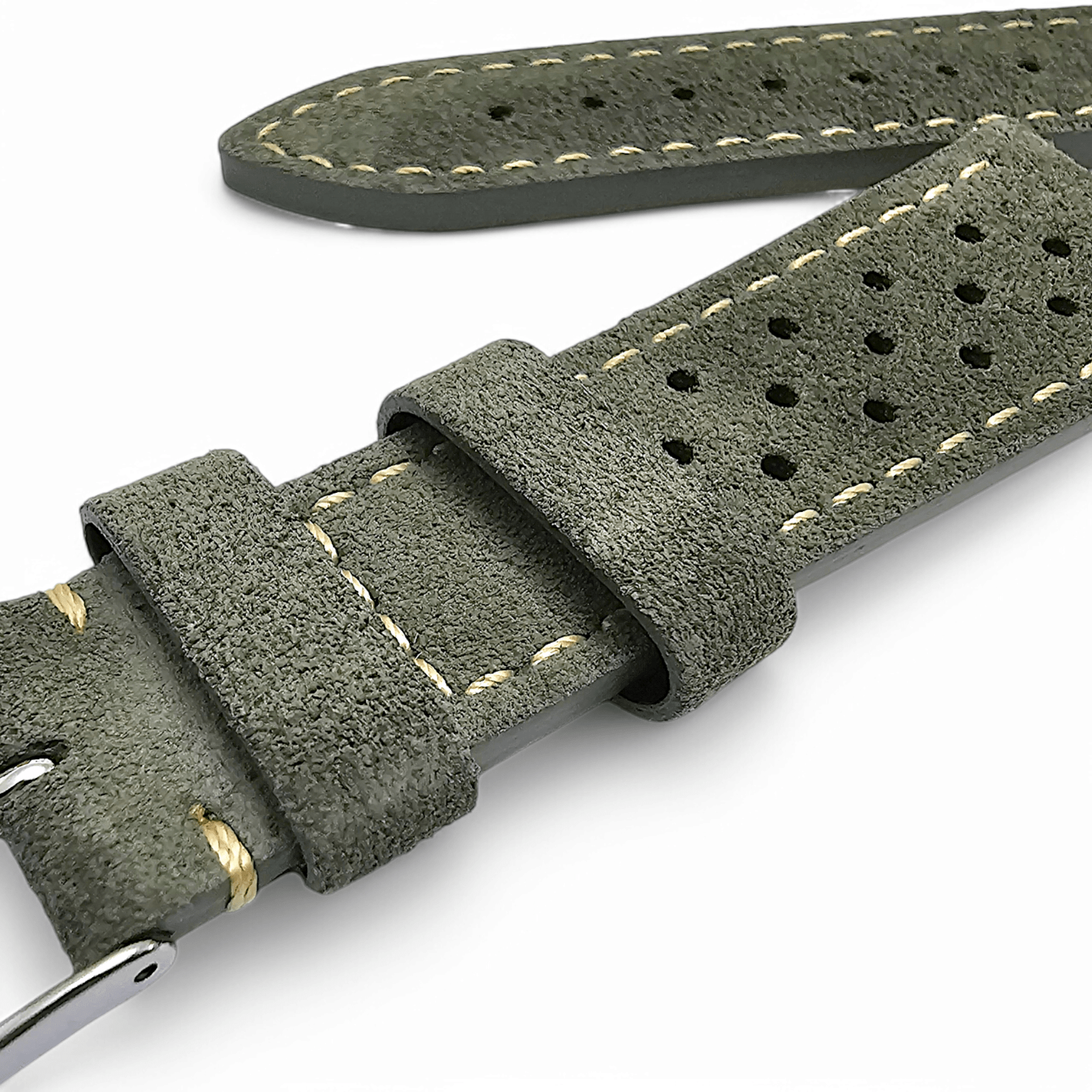 Italian Suede Rally Watch Strap 20mm 22mm Mens Olive Green - Wrist Envy