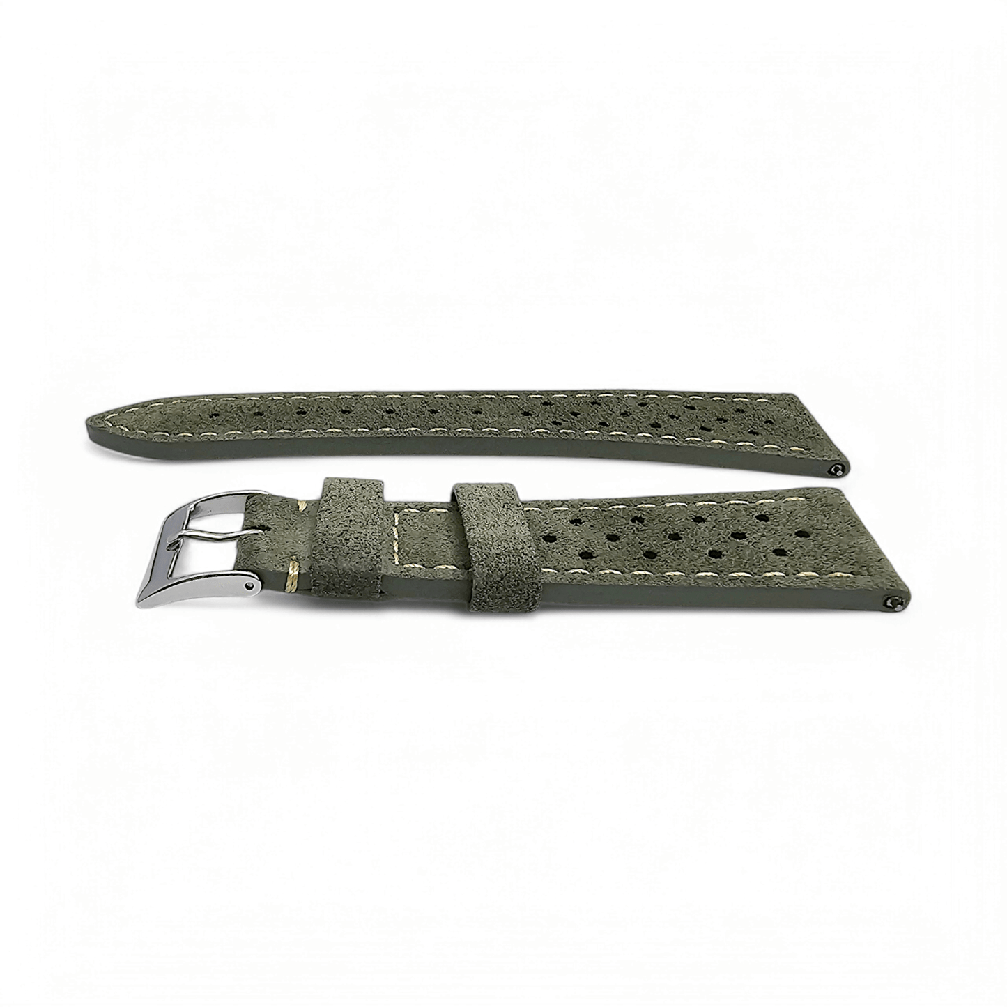 Italian Suede Rally Watch Strap 20mm 22mm Mens Olive Green - Wrist Envy