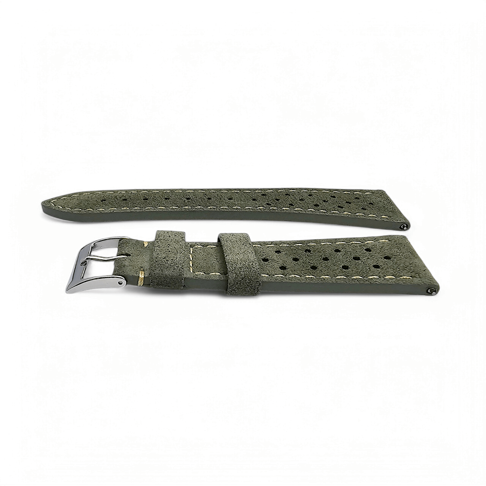 Italian Suede Rally Watch Strap 20mm 22mm Mens Olive Green - Wrist Envy