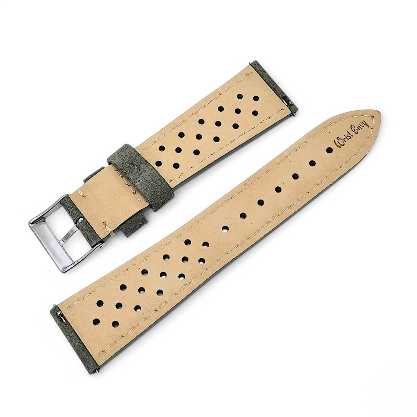 Italian Suede Rally Watch Strap 20mm 22mm Mens Olive Green - Wrist Envy