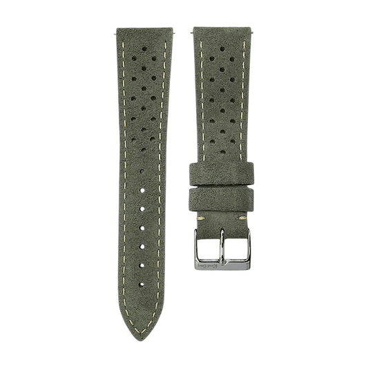 Italian Suede Rally Watch Strap 20mm 22mm Mens Olive Green - Wrist Envy