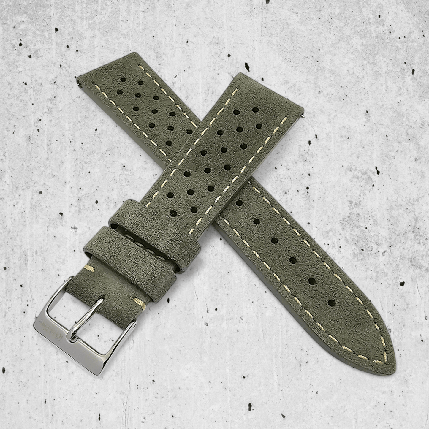 Italian Suede Rally Watch Strap 20mm 22mm Mens Olive Green - Wrist Envy